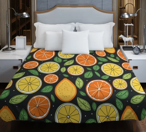 Citrus Fruits And Leaves Design Duvet Cover