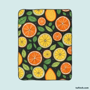 Citrus Fruits And Leaves Design Fleece Blanket 1