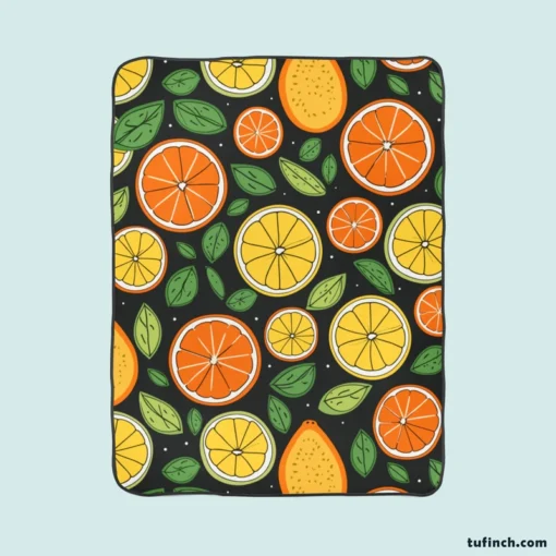 Citrus Fruits And Leaves Design Fleece Blanket 1