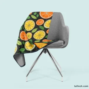 Citrus Fruits And Leaves Design Fleece Blanket 2