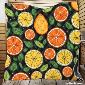 Citrus Fruits And Leaves Design Quilt Blanket