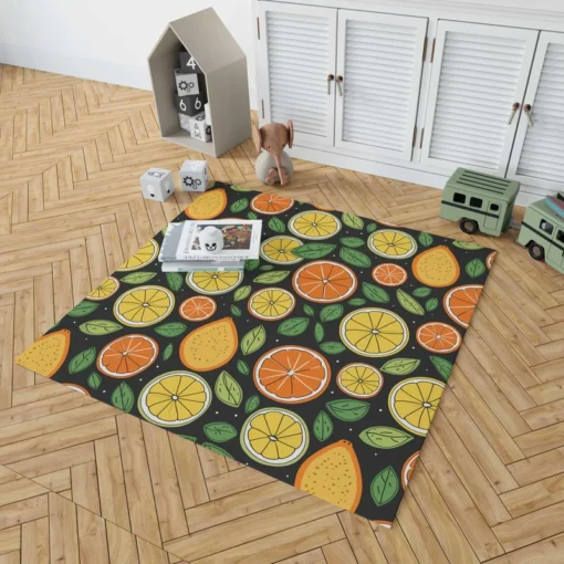 Citrus Fruits And Leaves Design Rug 1