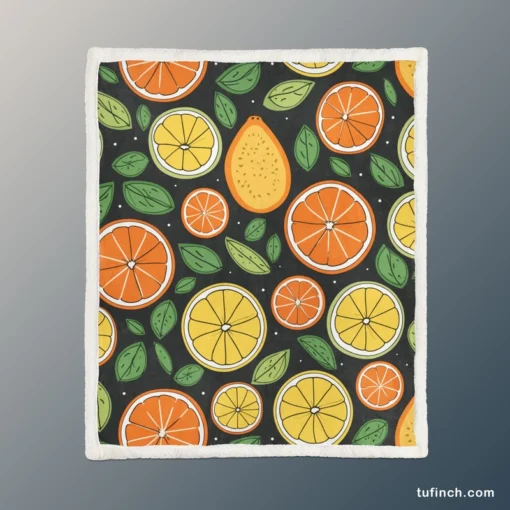 Citrus Fruits And Leaves Design Sherpa Fleece Blanket 1