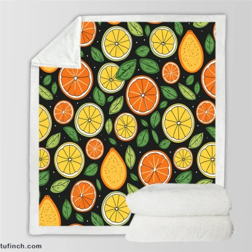 Citrus Fruits And Leaves Design Sherpa Fleece Blanket