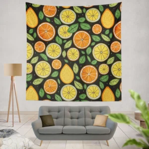 Citrus Fruits And Leaves Design Wall Tapestry