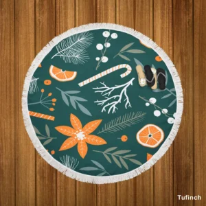 Citrus Fruits Candy Winter Pattern Round Beach Towel