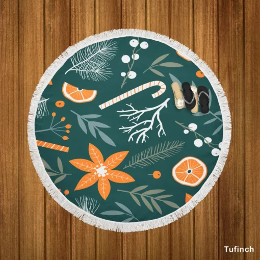 Citrus Fruits Candy Winter Pattern Round Beach Towel