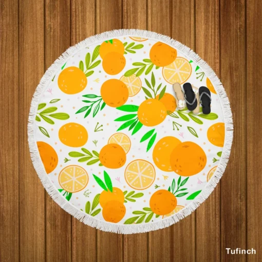 Citrus Fruits Hand Drawn Round Beach Towel