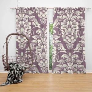 Classic Damask On French Lilac Wisteria Curtain