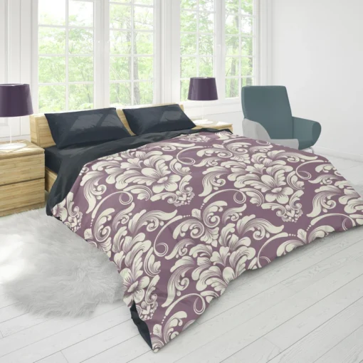 Classic Damask On French Lilac Wisteria Duvet Cover 1