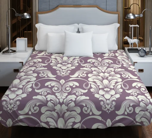 Classic Damask On French Lilac Wisteria Duvet Cover