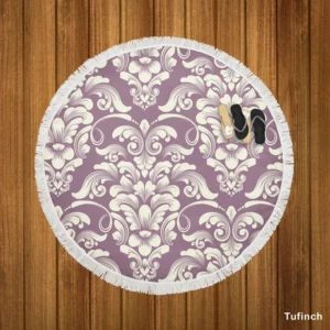 Classic Damask On French Lilac Wisteria Round Beach Towel