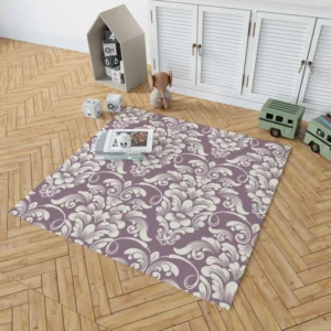 Classic Damask On French Lilac Wisteria Rug 1