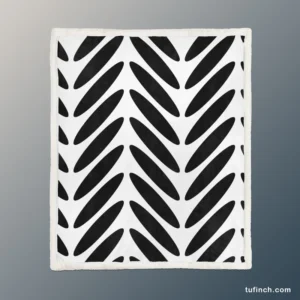 Classic Herringbone Black & White Sherpa Fleece Blanket 1