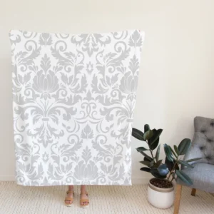 Classic Silver Ash Damask Pattern Fleece Blanket