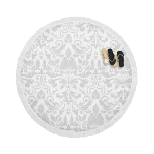 Classic Silver Ash Damask Pattern Round Beach Towel