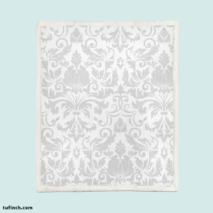 Classic Silver Ash Damask Pattern Sherpa Fleece Blanket 1