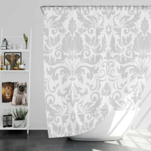 Classic Silver Ash Damask Pattern Shower Curtain