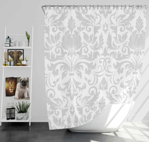 Classic Silver Ash Damask Pattern Shower Curtain