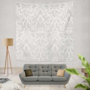 Classic Silver Ash Damask Pattern Wall Tapestry