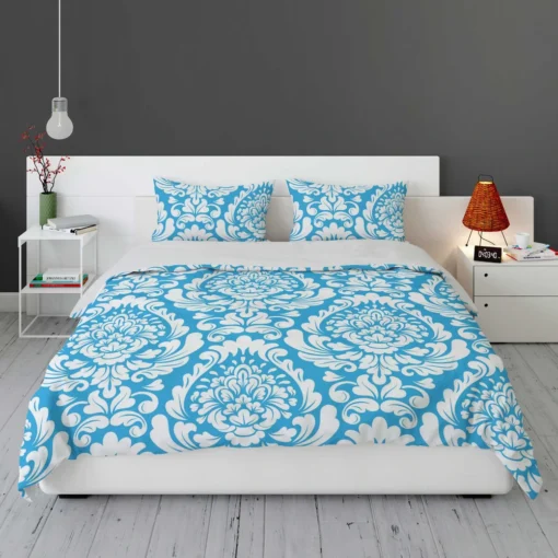 Classic Vintage Damask In Butterfly Blue Bedding Set 1