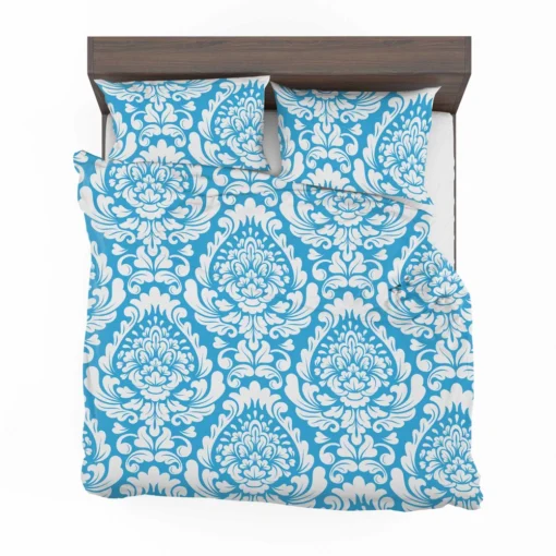 Classic Vintage Damask In Butterfly Blue Bedding Set 2