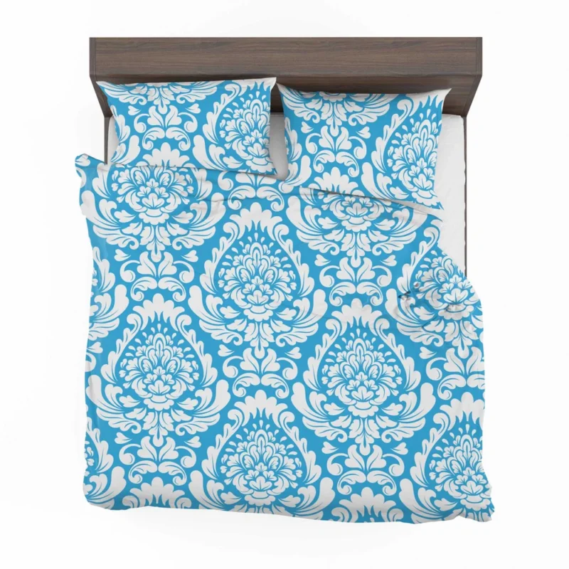 Classic Vintage Damask In Butterfly Blue Bedding Set 2