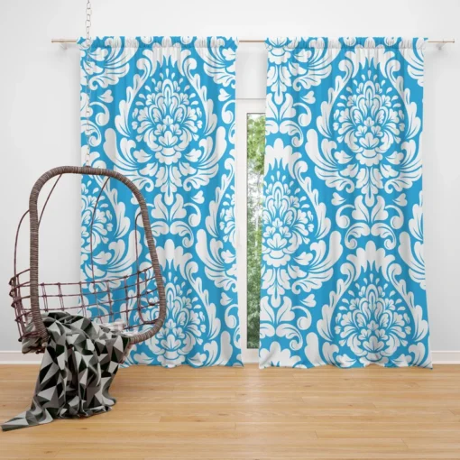 Classic Vintage Damask In Butterfly Blue Curtain