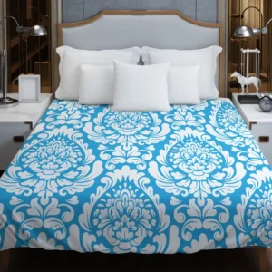 Classic Vintage Damask In Butterfly Blue Duvet Cover