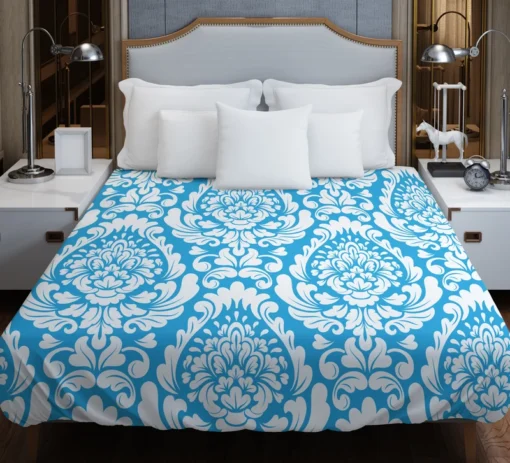 Classic Vintage Damask In Butterfly Blue Duvet Cover