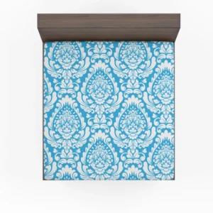 Classic Vintage Damask In Butterfly Blue Fitted Sheet