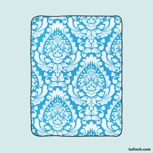 Classic Vintage Damask In Butterfly Blue Fleece Blanket 1