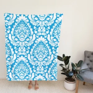 Classic Vintage Damask In Butterfly Blue Fleece Blanket