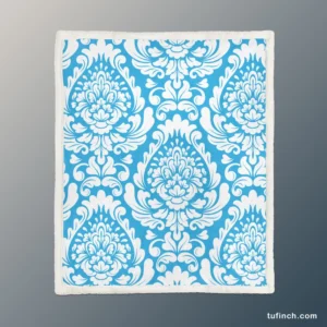 Classic Vintage Damask In Butterfly Blue Sherpa Fleece Blanket 1