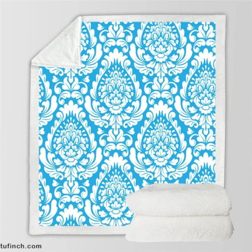 Classic Vintage Damask In Butterfly Blue Sherpa Fleece Blanket