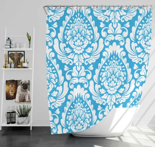 Classic Vintage Damask In Butterfly Blue Shower Curtain