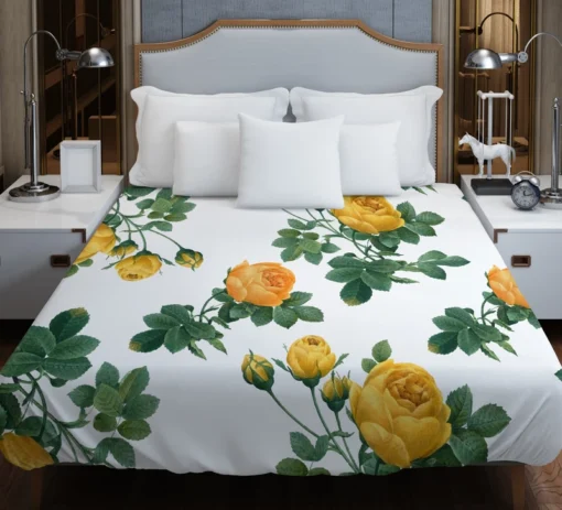 Classic Yellow Roses & Rose Buds Duvet Cover