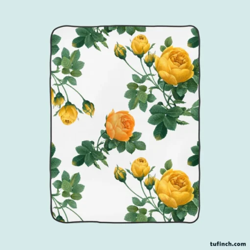 Classic Yellow Roses & Rose Buds Fleece Blanket 1