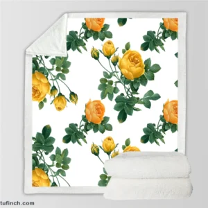 Classic Yellow Roses & Rose Buds Sherpa Fleece Blanket