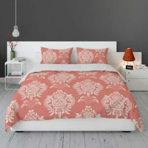 Classical Damask Pattern Element on Australian Coral Bedding Set 2