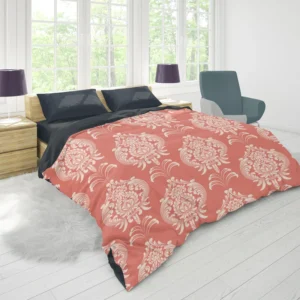 Classical Damask Pattern Element on Australian Coral Duvet Cover 1