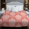 Classical Damask Pattern Element on Australian Coral Duvet Cover