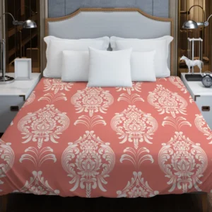 Classical Damask Pattern Element on Australian Coral Duvet Cover