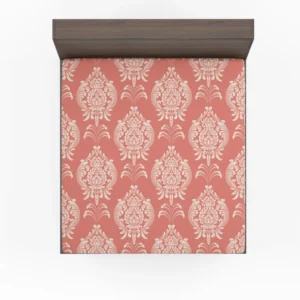 Classical Damask Pattern Element on Australian Coral Fitted Sheet