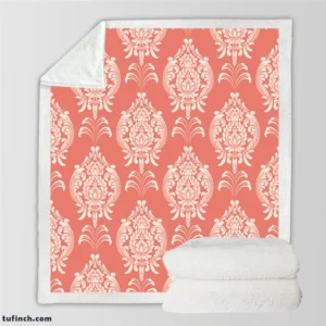 Classical Damask Pattern Element on Australian Coral Sherpa Fleece Blanket