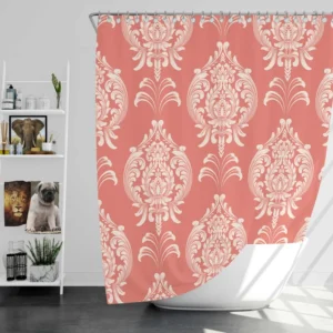 Classical Damask Pattern Element on Australian Coral Shower Curtain