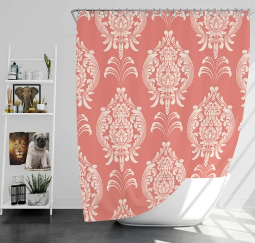 Classical Damask Pattern Element on Australian Coral Shower Curtain