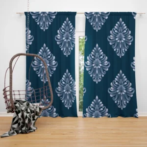 Classical Damask Pattern on Midnight Blue  BG Curtain