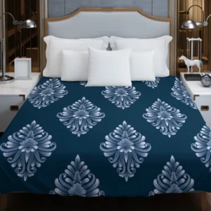 Classical Damask Pattern on Midnight Blue  BG Duvet Cover