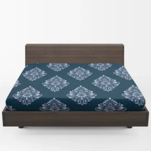 Classical Damask Pattern on Midnight Blue  BG Fitted Sheet 1